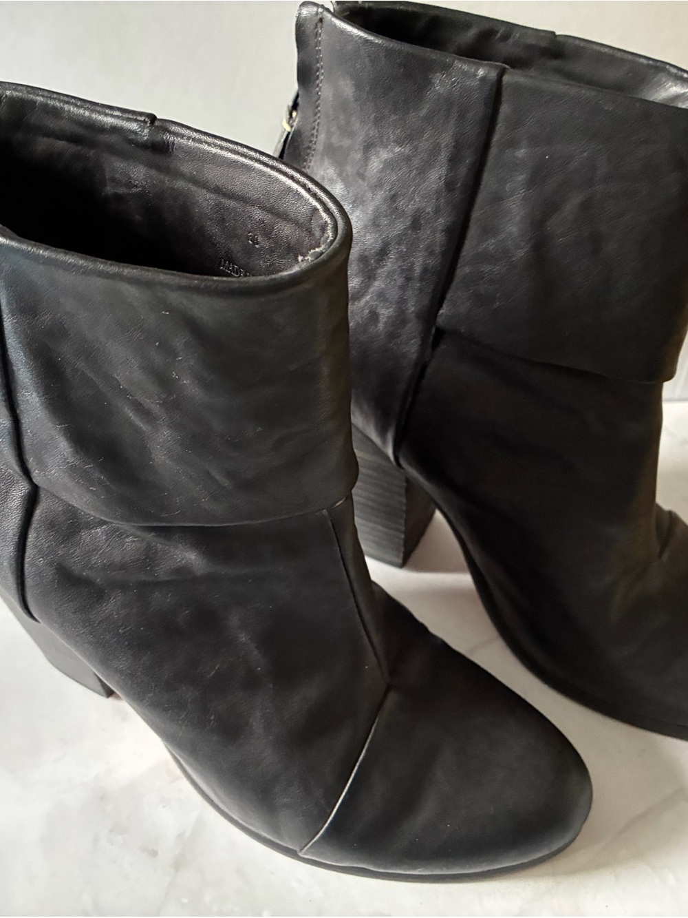 rag & bone Black Fold-Over Leather Ankle Boots